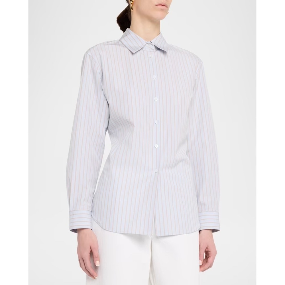 BNWT Lafayette 148 New York Premium Tailored Italian Poplin Blouse, Retail $798